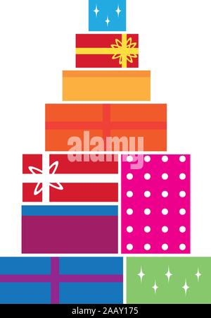 vector illustration of Christmas boxes. Colorful Christmas background. Stock Vector