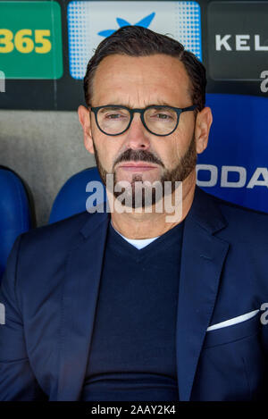 Barcelona, Spain. 24th Sep, 2019. Getafe's coach Jose Bordalas during the La Liga match between RCD Espanyol and Getafe CF at the RCDE Stadium in Barcelona, Spain. Credit: Christian Bertrand/Alamy Live News Stock Photo