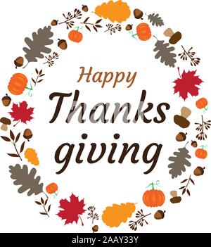 vector illustration of fall thanksgiving frame with leaves, pumpkins. Stock Vector