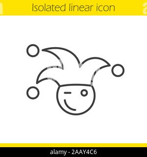 Jester linear icon. Winking clown thin line illustration. April fools day buffoon. Contour symbol. Vector isolated outline drawing Stock Vector