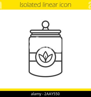 Tea and herbs jar linear icon. Thin line illustration. Contour symbol. Vector isolated outline drawing Stock Vector