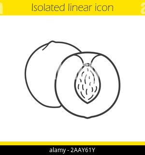 Peach linear icon. Thin line illustration. Nectarine half contour symbol. Vector isolated outline drawing Stock Vector