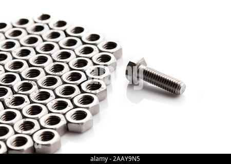 bolt with nuts in stainless steel Stock Photo