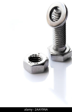 bolt with nuts in stainless steel Stock Photo