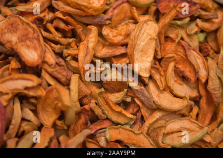 pieces of dry apples background texture. Stock Photo