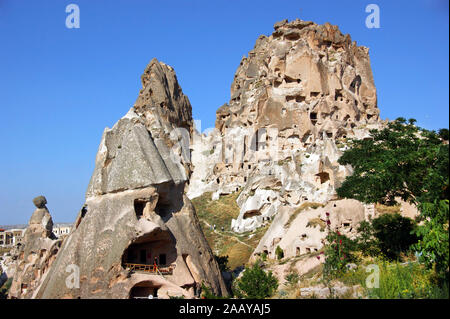 Rock carved houses in Pigeon Valley, Uchisar, Cappadocia, Turkey Stock Photo