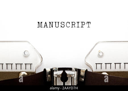 The word Manuscript typed on retro typewriter with copy space. Stock Photo