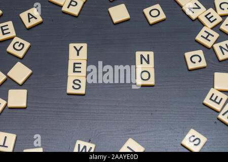 Yes or No? Life brings many choices of pros and cons where we need to decide; in business, in education, in life. Tiled letters available for list wit Stock Photo
