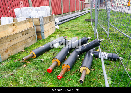 heating pipeline elements prepared for underground heating pipeline reconstruction Stock Photo