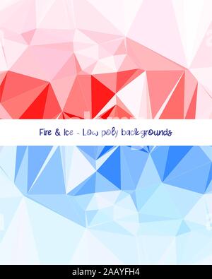 Two low poly backgrounds in warm and cool colours to represent fire and ice. EPS10 vector format. Suitable for presentaions or social medai banners. Stock Vector