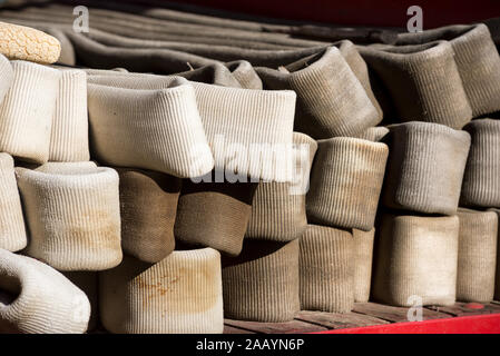 Fire hose in the back of an old fire truck in Sumpter, Oregon. Stock Photo