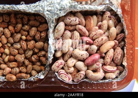 Dried bean, pattern background, top view . lead paper . Anasazi kidney bean background. Stock Photo