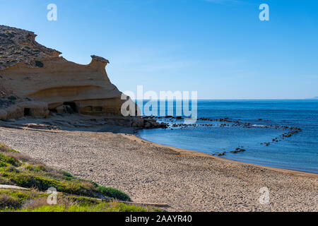 Cala Cerrada, beach, sea, sky and mountains on the coast of Almería. Stock Photo