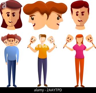 Bipolar disorder icons set. Cartoon set of bipolar disorder vector icons for web design Stock Vector