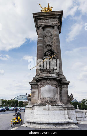 One of the masonry socles of Pont Alexandre III (Alexander III Bridge), Paris Stock Photo