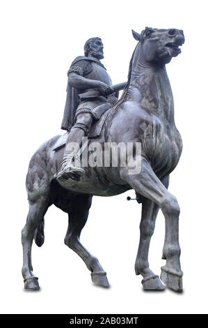 Spain, Cáceres - Sept 21th, 2019: Hernán Cortés Equestrian sculpture. Made by Pérez Comendador, Cáceres, Spain Stock Photo