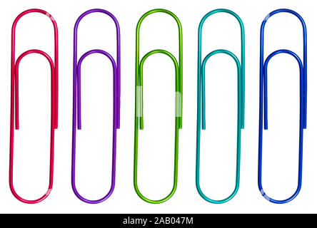 Isolated Multicolored Paperclips In A Row On A White Background Stock Photo