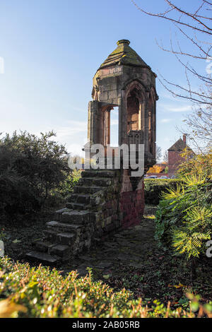 Observed on a beautiful November morning, here stands The Refectory Pulpit c1300, some 40 yards south of Shrewsbury Abbey in Shrewsbury. Stock Photo