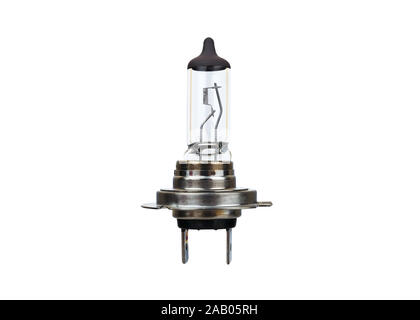 Automotive halogen headlight bulb closeup isolated on white Stock Photo