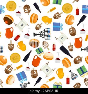 Illustration on theme big colored pattern Hanukkah, seamless set clay jug. Seamless pattern consisting of collection jug liquid oil, accessory holiday Stock Vector