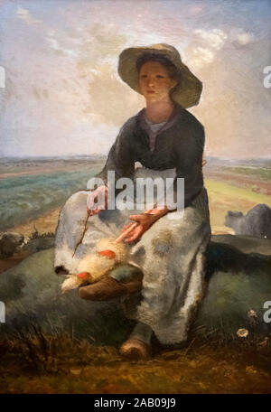 Young Shepherdess by Jean-Francois Millet (1814-1875), oil on canvas, c.1870-73 Stock Photo
