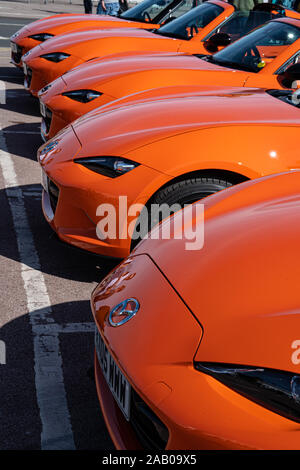 Line of Orange Mazda Miata MX-5 ND Mark 4 30th Anniversary model Stock Photo