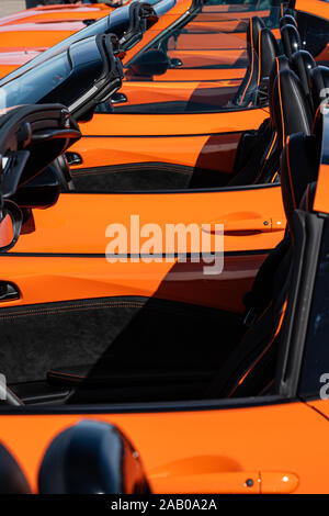 Line of Orange Mazda Miata MX-5 ND Mark 4 30th Anniversary model Stock Photo