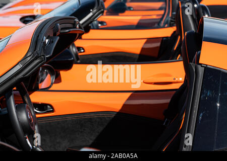 Line of Orange Mazda Miata MX-5 ND Mark 4 30th Anniversary model Stock Photo