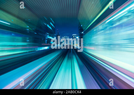 Blue and purple abstract high speed movement toward to the future of the city, concept. Stock Photo