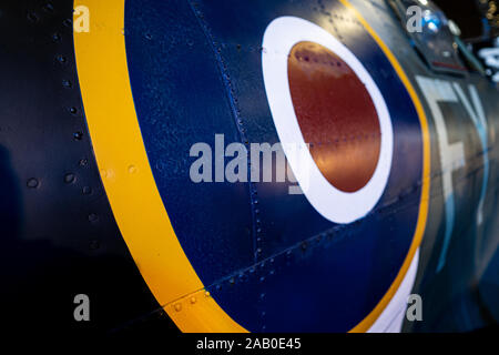 Supermarine Spitfire - close-up of the roundel and markings on the fuselage Stock Photo