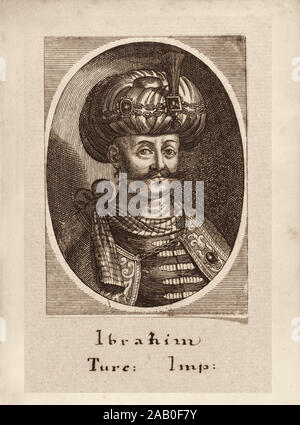 Engraving of Ibrahim I (İbrahim; 1615 – 1648),  Sultan of the Ottoman Empire from 1640 until 1648. He was later called Ibrahim the Mad by 20th-century Stock Photo