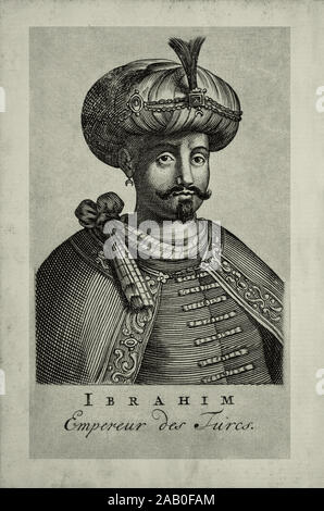 Engraving of Ibrahim I (İbrahim; 1615 – 1648),  Sultan of the Ottoman Empire from 1640 until 1648. He was later called Ibrahim the Mad by 20th-century Stock Photo
