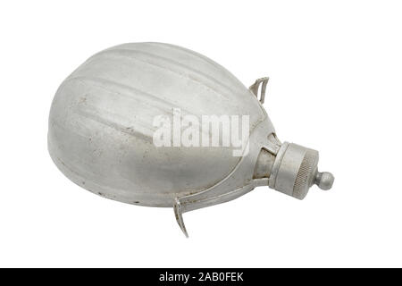 Czech army field flask (canteen). 1950-60. Path on white background Stock Photo