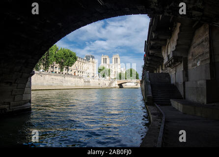 View of Notre-Dame de Paris Cathedral from the river Seine