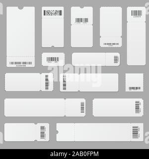 Realistic vector set of blank ticket templates with with barcodes Stock Vector