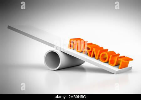 Eine Wippe vor weissem Hintergrund mit dem Wort 'Burnout' Stock Photo