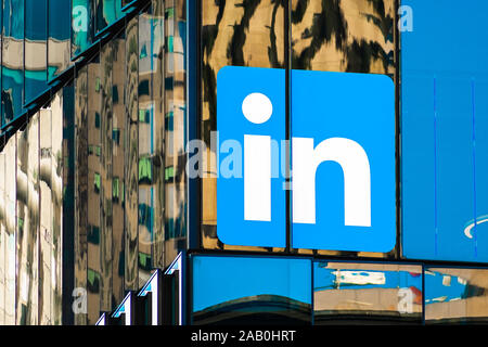 Nov 17, 2019 San Francisco / CA / USA - LinkedIn sign at the company's San Francisco offices; LinkedIn is an American business and employment-oriented Stock Photo