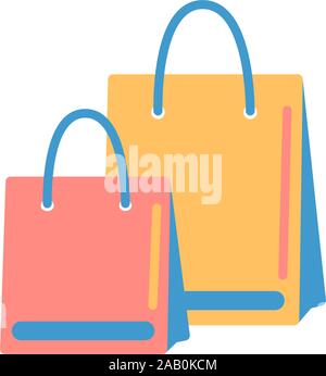 Two shopping bags color icon in flat style isolated on white background. vector Simple shop cart symbol. purchases in web store design element. colorful carry-on market object Stock Vector