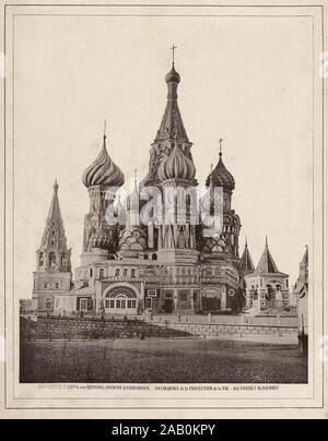 View of the Moscow Kremlin, St. Basil's Cathedral (The Cathedral of Vasily the Blessed). 19th century, Moscow, Russian Empire Stock Photo