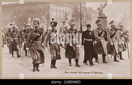 Wilhelm II German Emperor (Kaiser) and King of Prussia with his sons walking from the Berliner Schloss to the armory on Unter den Linden, 1 January 19 Stock Photo
