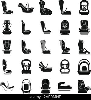 Safe baby car seat icons set. Simple set of safe baby car seat vector icons for web design on white background Stock Vector