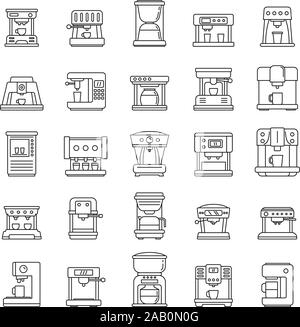 Automatic coffee machine icons set. Outline set of automatic coffee machine vector icons for web design isolated on white background Stock Vector