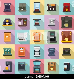 Coffee machine icons set. Flat set of coffee machine vector icons for web design Stock Vector