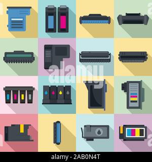 Cartridge icons set. Flat set of cartridge vector icons for web design Stock Vector
