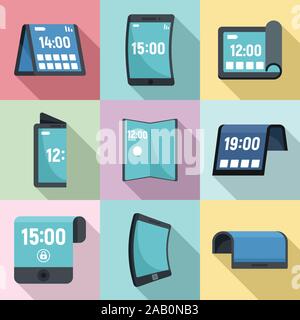 Flexible display icons set. Flat set of flexible display vector icons for web design Stock Vector
