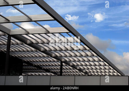 Detail of the portico of the Margot and Bill Winspear Opera House in Dallas, TX, part of the AT&T Performing Arts Center in the city's Arts District. Stock Photo