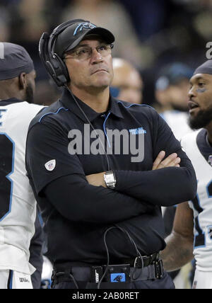 New Orleans, United States. 24th Nov, 2019. Carolina Panthers head coach Ron Rivera looks up at the scoreboard during the game with the New Orleans Saints at the Mercedes-Benz Superdome in New Orleans on Sunday, November 24, 2019. Photo by AJ Sisco/UPI Credit: UPI/Alamy Live News Stock Photo