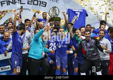 Players of Saudi Arabia's Al Hilal receive the runner-up medals during the  award ceremony after the AFC Champions League final match at Saitama  Stadium in Saitama, near Tokyo, Saturday, May 6, 2023.