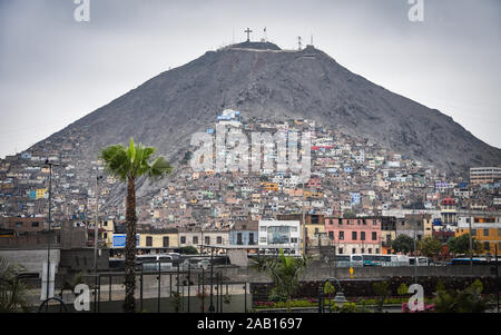 Lima, Peru - Nov 19, 2019: Colourful buildings on the slopes of Cerro San Cristobal, Rimac Stock Photo