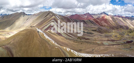 Rainbow Mountains Peru Aerial Panoramic Stock Photo